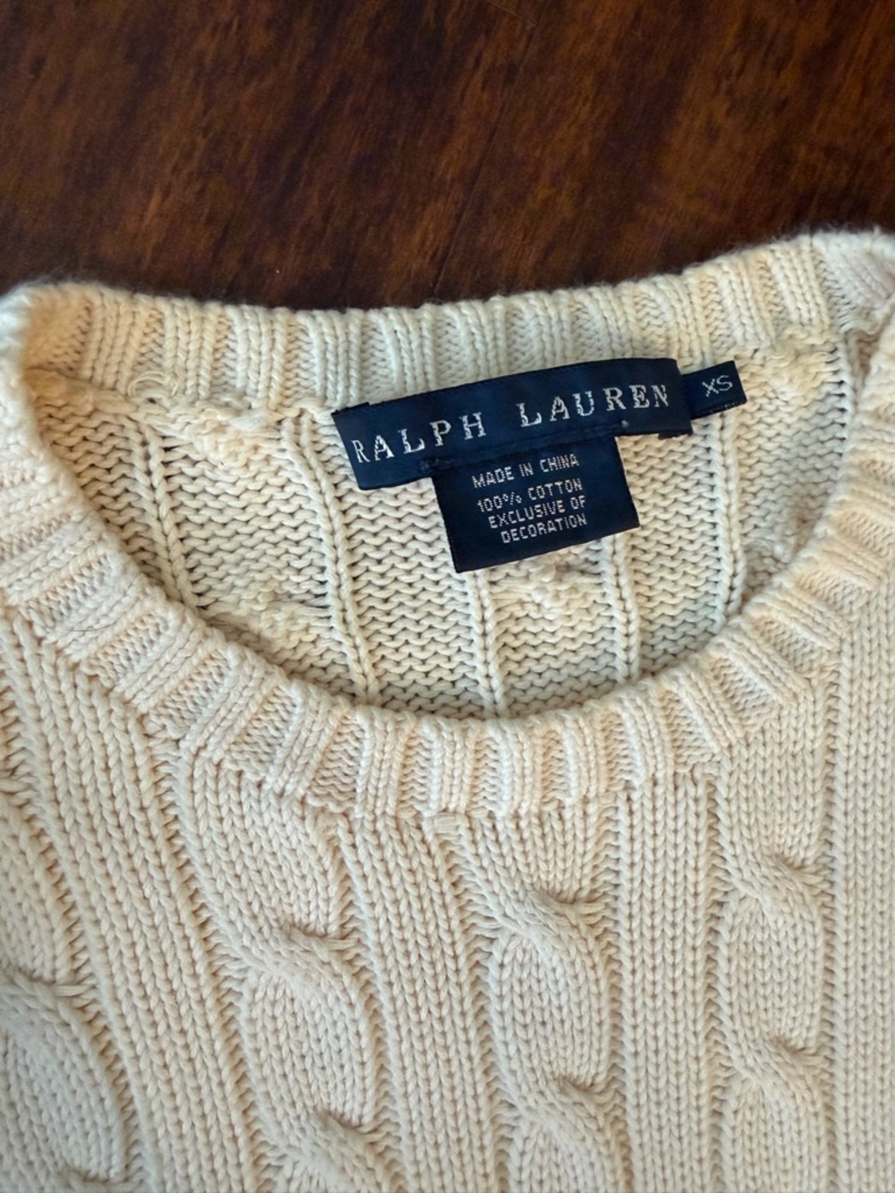 Ralph Lauren Cream Cable-Knit Crewneck Sweater with Navy Pony - Picture 3 of 3